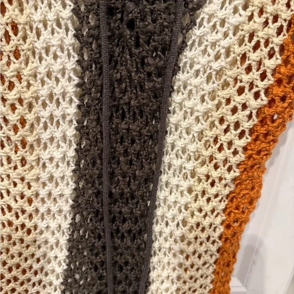 BiBi Women's V-Neck Sweater in Orange, Brown, and Cream - Picture 2 of 6